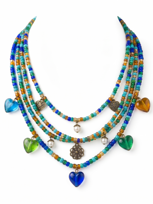 Collar Multi-hebra "Corazones de Cristal"