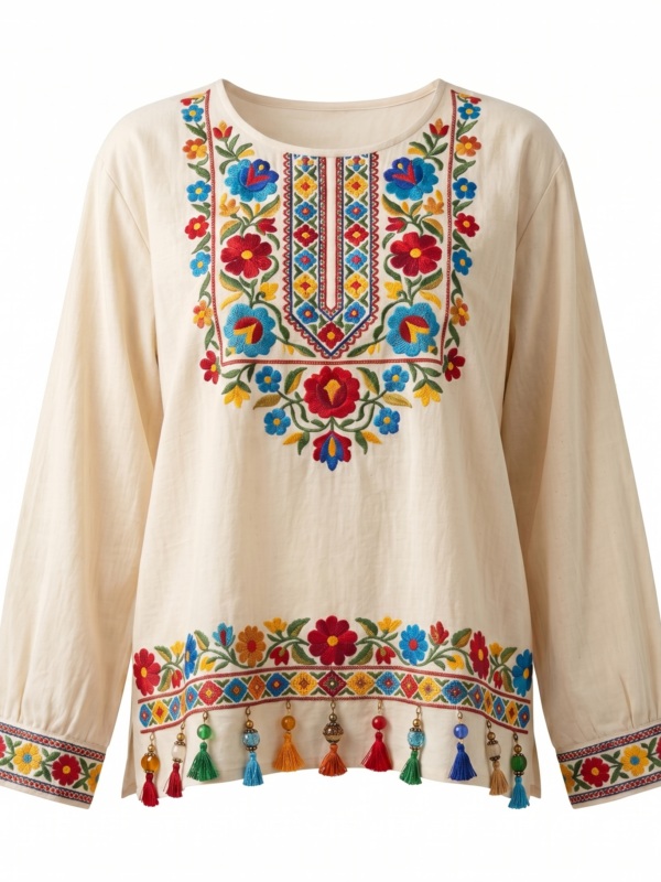 Blusa de Algodón "Brisas de Rota" con Abalorios